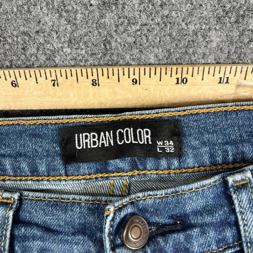 Urban Color Jeans Mens Size W34 L32 Blue Straight Leg Casual‎ Denim Classic